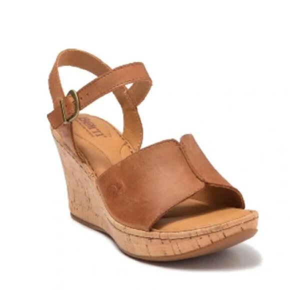 Born Shoes - Born Agnio Tan Open Toe Wedge Sandals Size 7